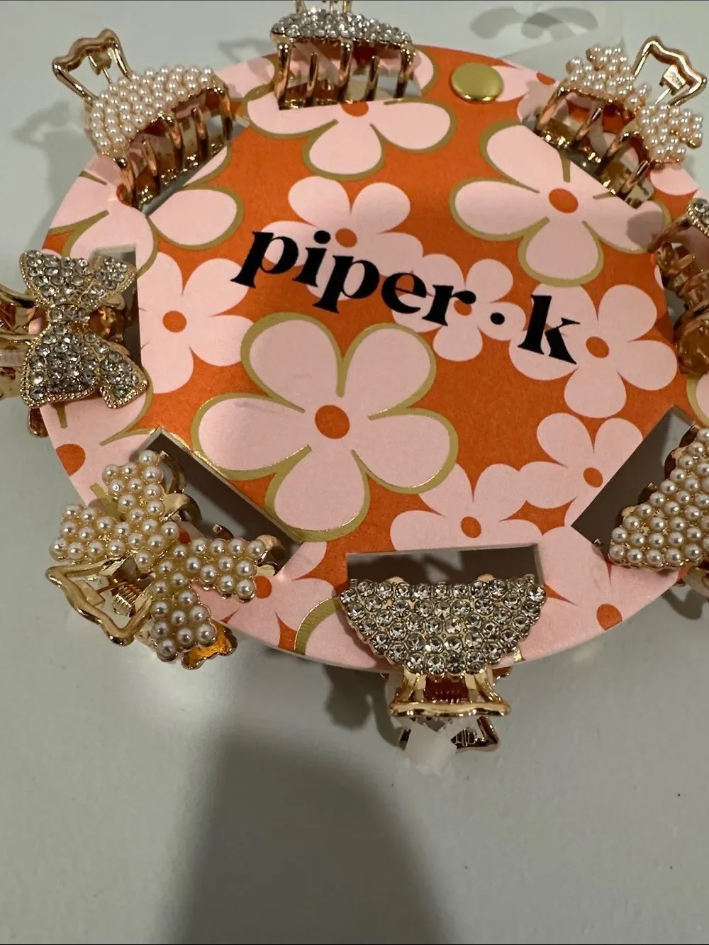 piper • k Gold Tone Metal Jeweled Dome Bow Tie mini hair clips 8pc